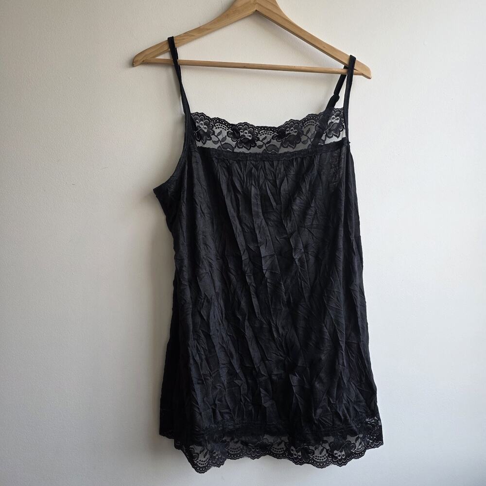 VTG Rue 21 Womens Y2K Lace Trim Cami 2XL‎ Black Dark Coquette Whimsigoth Fairy